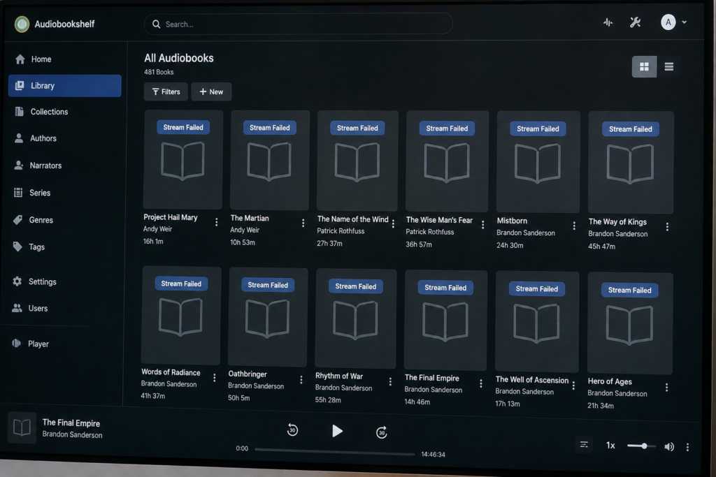 Audiobookshelf Suddenly Failed Stream Errors and All Covers Are Gone