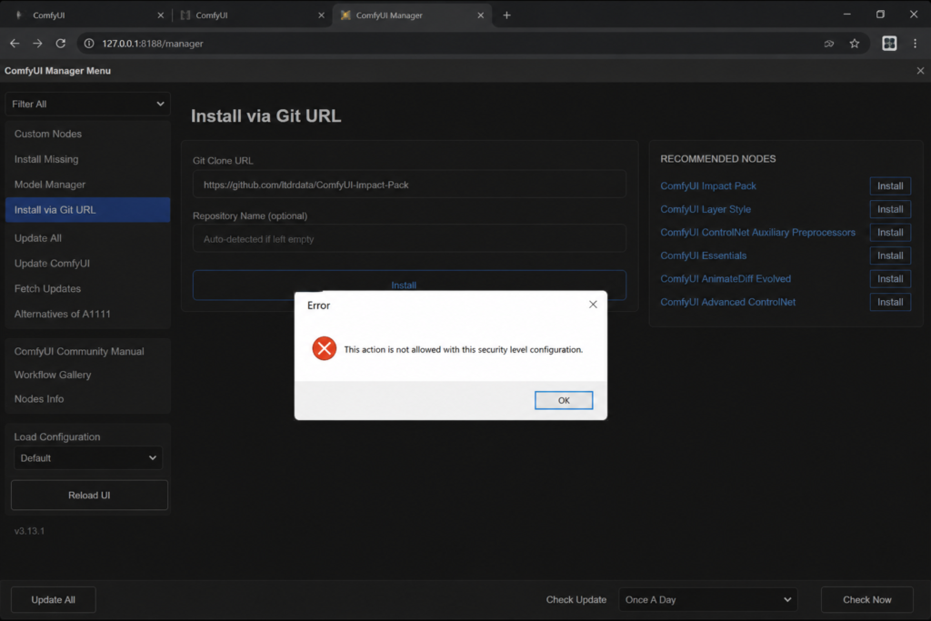 This Action Is Not Allowed With This Security Level Configuration.