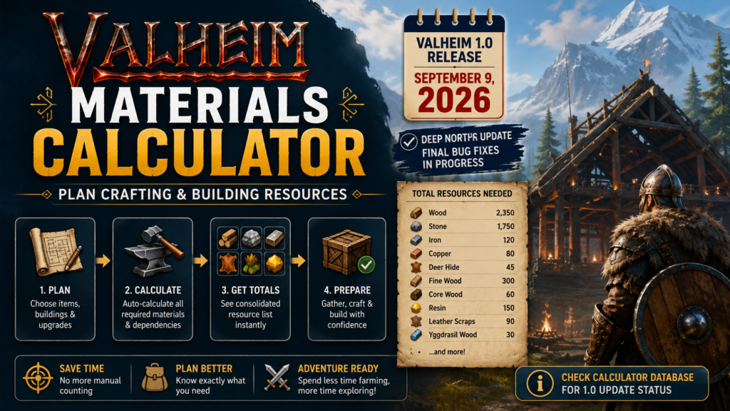 Valheim Materials Calculator | Plan Crafting and Building Resources